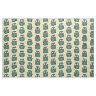 Tela Lechuza Retro - Verde y Verde azulada en un fondo 