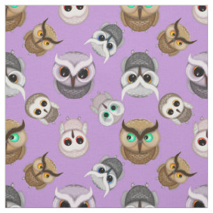 Tela Lechuzas Adorables en Patrón Púrpura