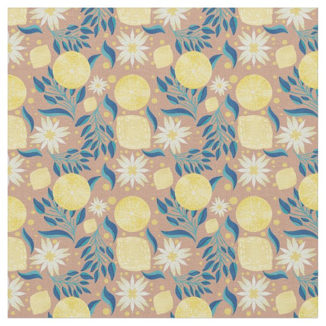 Tela Lemon Citrus Floral Peach (De cerca)