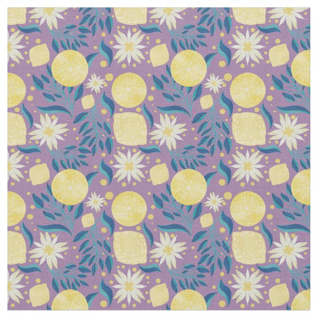 Tela Lemon Citrus Purple Floral (De cerca)