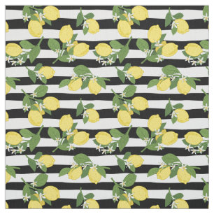 Tela Lemon Lemons Citrus Black Stripes Fabric