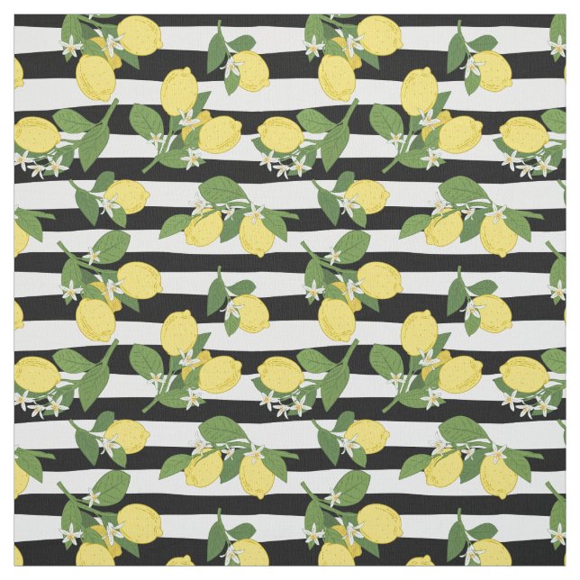 Tela Lemon Lemons Citrus Black Stripes Fabric (Retal)