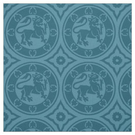 Tela Leones medievales, azul pavo real