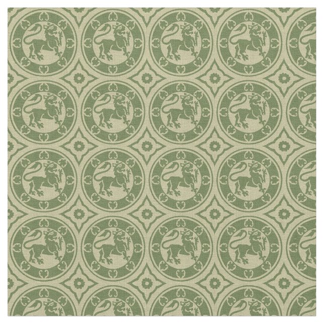 Tela Leones medievales, verde salvaje (De cerca)