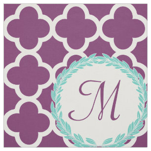Tela Letra monograma quatrefoil Verde azulado púrpura