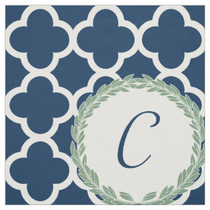 Tela Letra monogramo azul con cuartil de corona verde