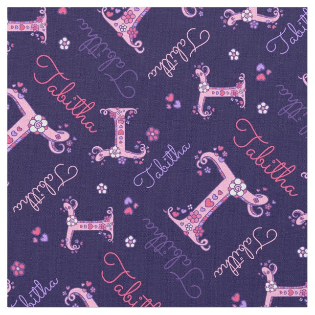 Tela Letra tabitha T monograma tejido de flores de cora (De cerca)