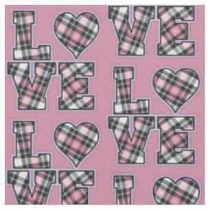 Tela Letras de LOVE apiladas a cuadros rosa y negro