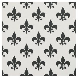 Tela Letrero blanco negro de flores de lis Textil