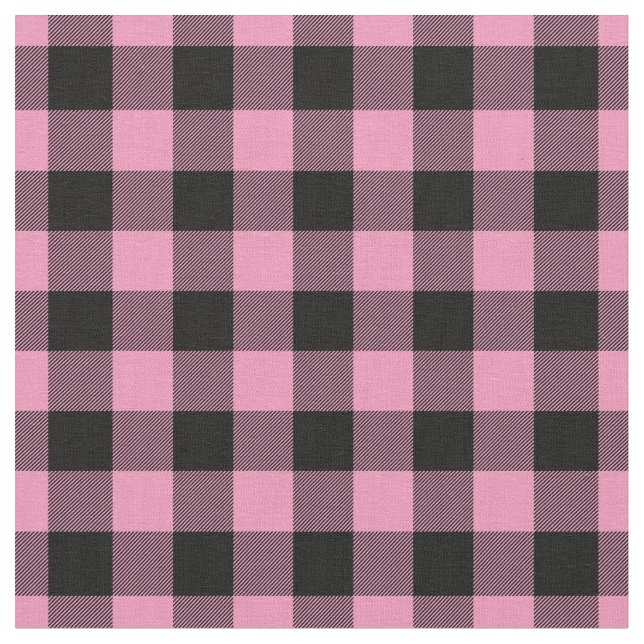 Tela Light Pink & Black Gingham Plaid (De cerca)