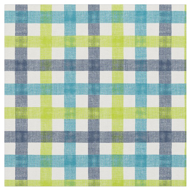 Tela Lime Green, Naval y Turquesa Blue Plaid (De cerca)