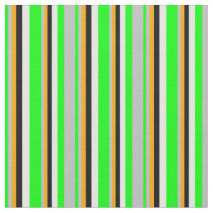 Tela Lime vibrante, gris, Naranja, líneas negras y blan