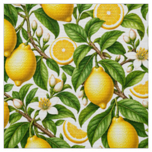 Tela Limones botánicos y flores blancas