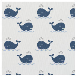 Tela Lindo patrón de ballenas náuticas azul marino y bl
