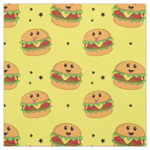 Tela Lindo patrón de hamburguesa de queso kawaii en ama