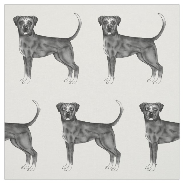 Tela Lindo patrón de un perro boxer en blanco y negro (Retal)