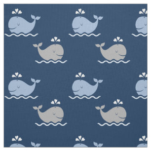 Tela Lindo patrón náutico de ballenas en azul marino y 