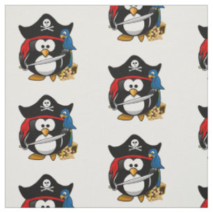 Tela Lindo pingüino pirata de dibujos animados con loro
