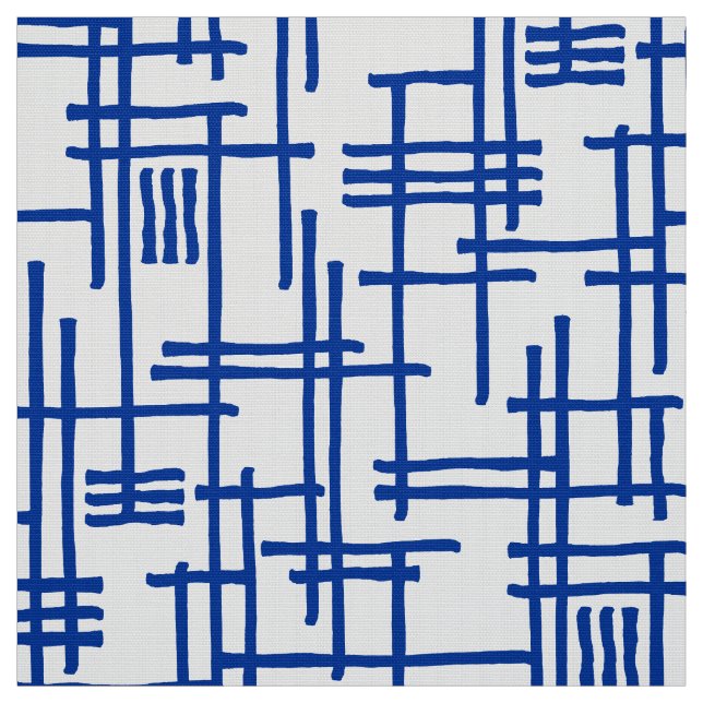 Tela Líneas abstractas 120923 - Azul marino sobre blanc (Retal)