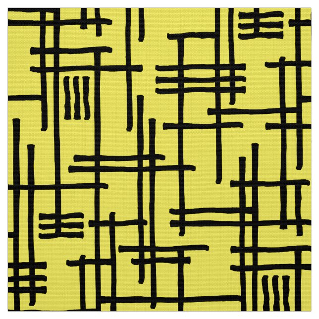 Tela Líneas abstractas 120923 - Negro sobre amarillo br (Retal)