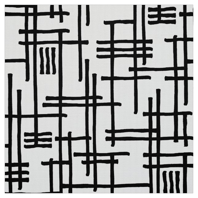 Tela Líneas abstractas 120923 - Negro sobre blanco (Retal)