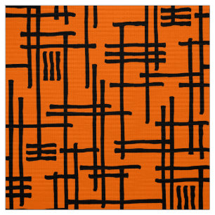 Tela Líneas abstractas 120923 - Negro sobre Naranja