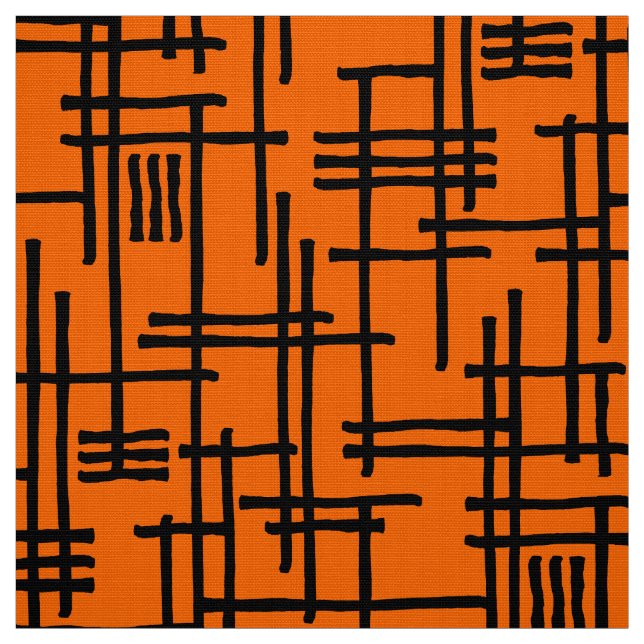 Tela Líneas abstractas 120923 - Negro sobre Naranja (Retal)