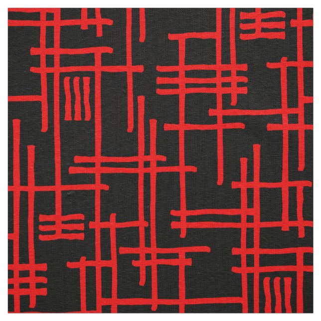 Tela Líneas abstractas 120923 - Rojo sobre negro (Retal)