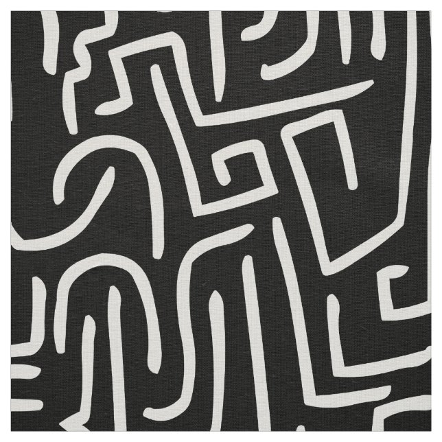 Tela Líneas abstractas 130318 - Blanco sobre negro (Retal)