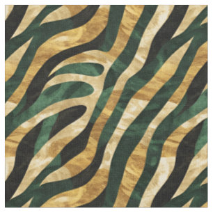 Tela Líneas abstractas de verde y oro