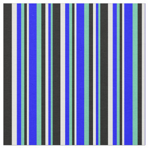 Tela Líneas Aquamarinas, azules, crema de menta y negra