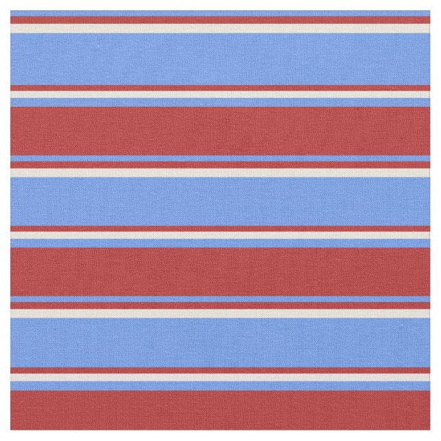 Tela Líneas azul, roja y beige de flores de maíz (De cerca)