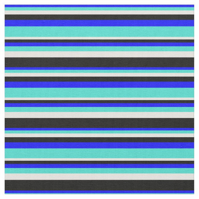 Tela Líneas azul, turquesa, amarillo claro y negro (De cerca)