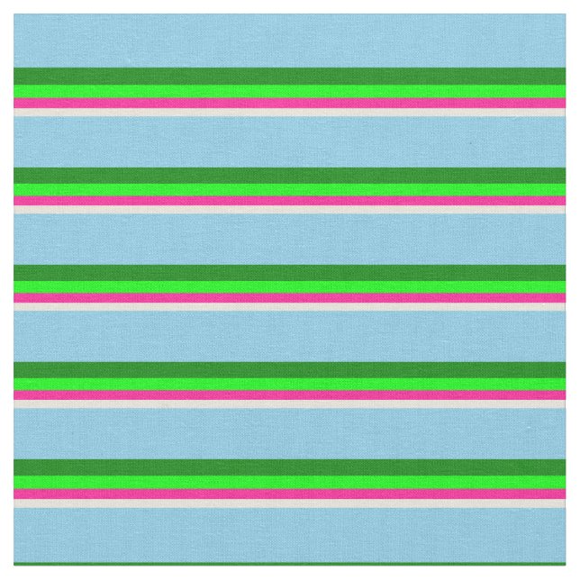 Tela Líneas azules beige, rosa profundo, lima, verde y  (De cerca)