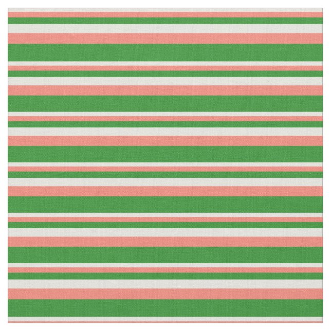 Tela Líneas beige, salmón y verde forestal (De cerca)