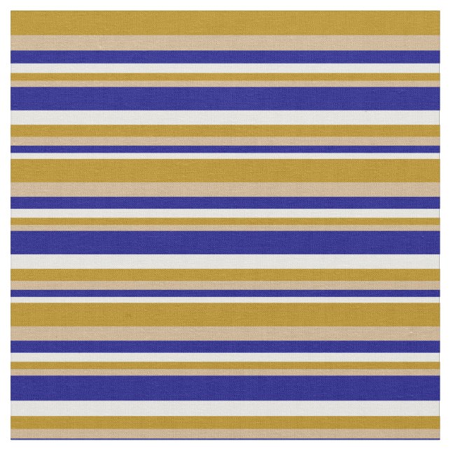 Tela Líneas blancas, azules, tan y oscuras de oro (De cerca)