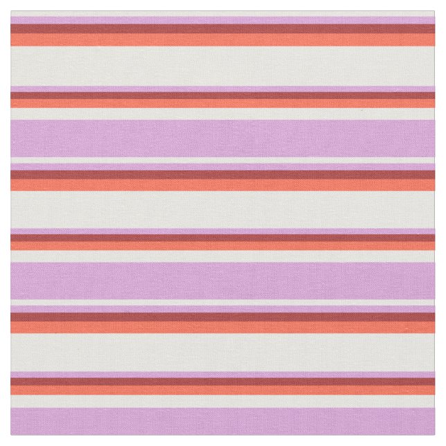 Tela Líneas blancas, plumas, marrones y rojas (De cerca)