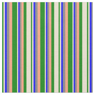 Tela Líneas de salmón verde, beige, azul, gris y claro