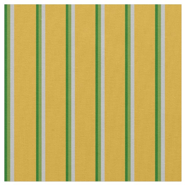 Tela Líneas de verde oscuro, verde, gris y dorado (De cerca)