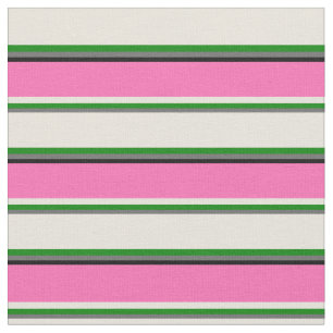 Tela Líneas gris oscuro, verde, beige, rosado caliente 
