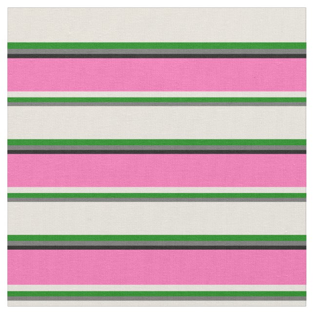 Tela Líneas gris oscuro, verde, beige, rosado caliente  (De cerca)