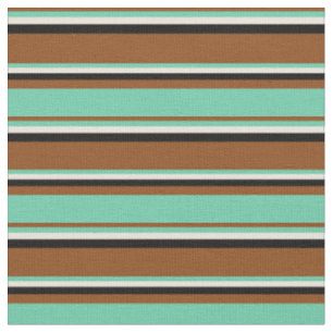 Tela Líneas marrón, acuamarina, beige y negro