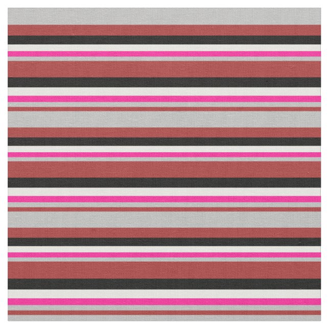 Tela Líneas marrón, gris, rosa profundo, blanco y negro (De cerca)
