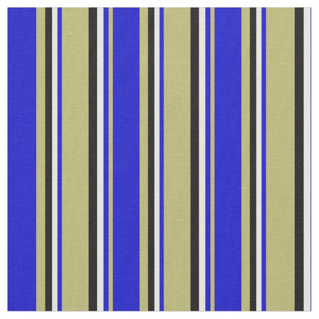 Tela Líneas oscuras de caqui, azules, blancas y de colo (De cerca)