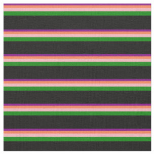 Tela Líneas púrpura, coral, rosa claro, verde y negro