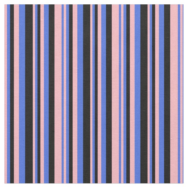 Tela Líneas rosa claro, azul real y negro (De cerca)
