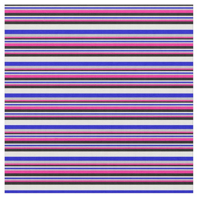 Tela Líneas rosadas, grises, azules, blancas y negras (De cerca)