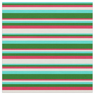 Tela Líneas turquesa, verde oscuro, crimson y beige