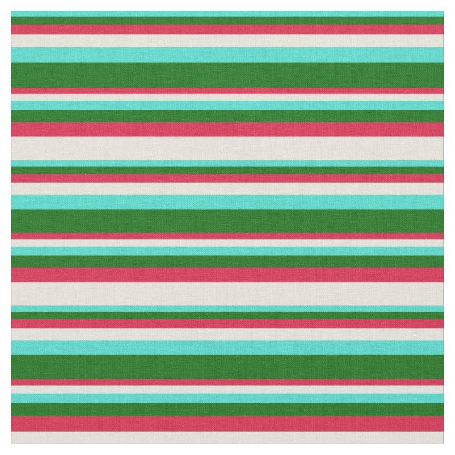 Tela Líneas turquesa, verde oscuro, crimson y beige (De cerca)