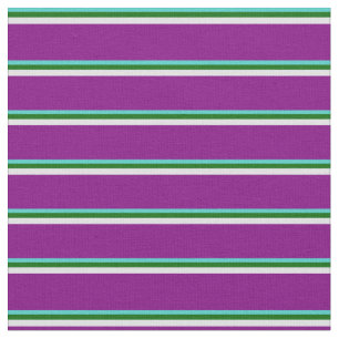 Tela Líneas turquesa, verde oscuro, lavanda y púrpura